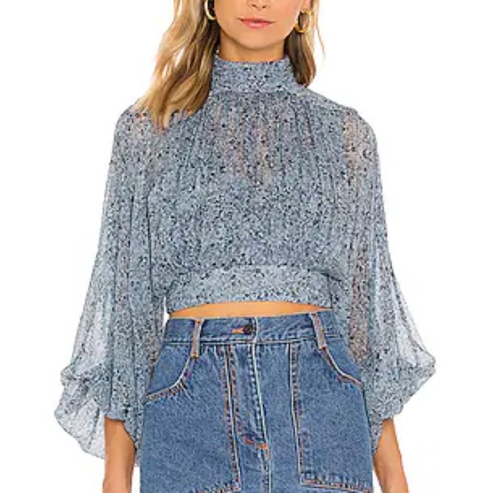 Shona Joy Blue 3/4 Sleeve Crop Blouse